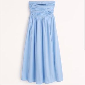 Abercrombie • Blue Strapless Ruched Poplin Midi Dress